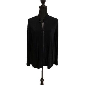 Chicos Travelers Jacket Size 1 Womens Medium Navy Blue Slinky Pockets Zipper